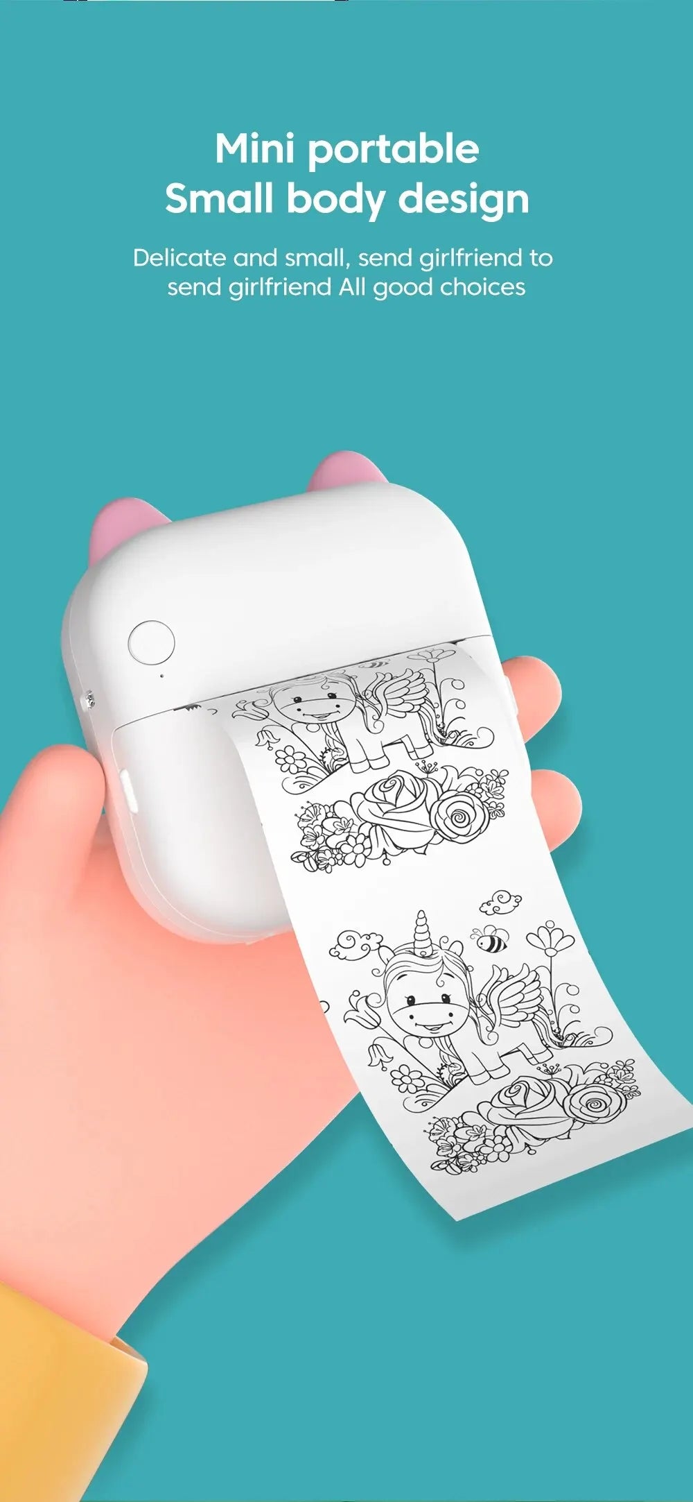 Mini Printer Portable Label Self-adhesive Sticker Color Thermal Paper Wireless Bluetooth Printing For Phones Photo